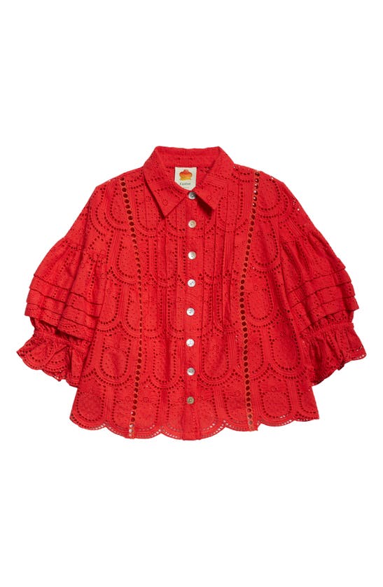 Shop Farm Rio Pineapple Eyelet Cotton Button-up Shirt In Red