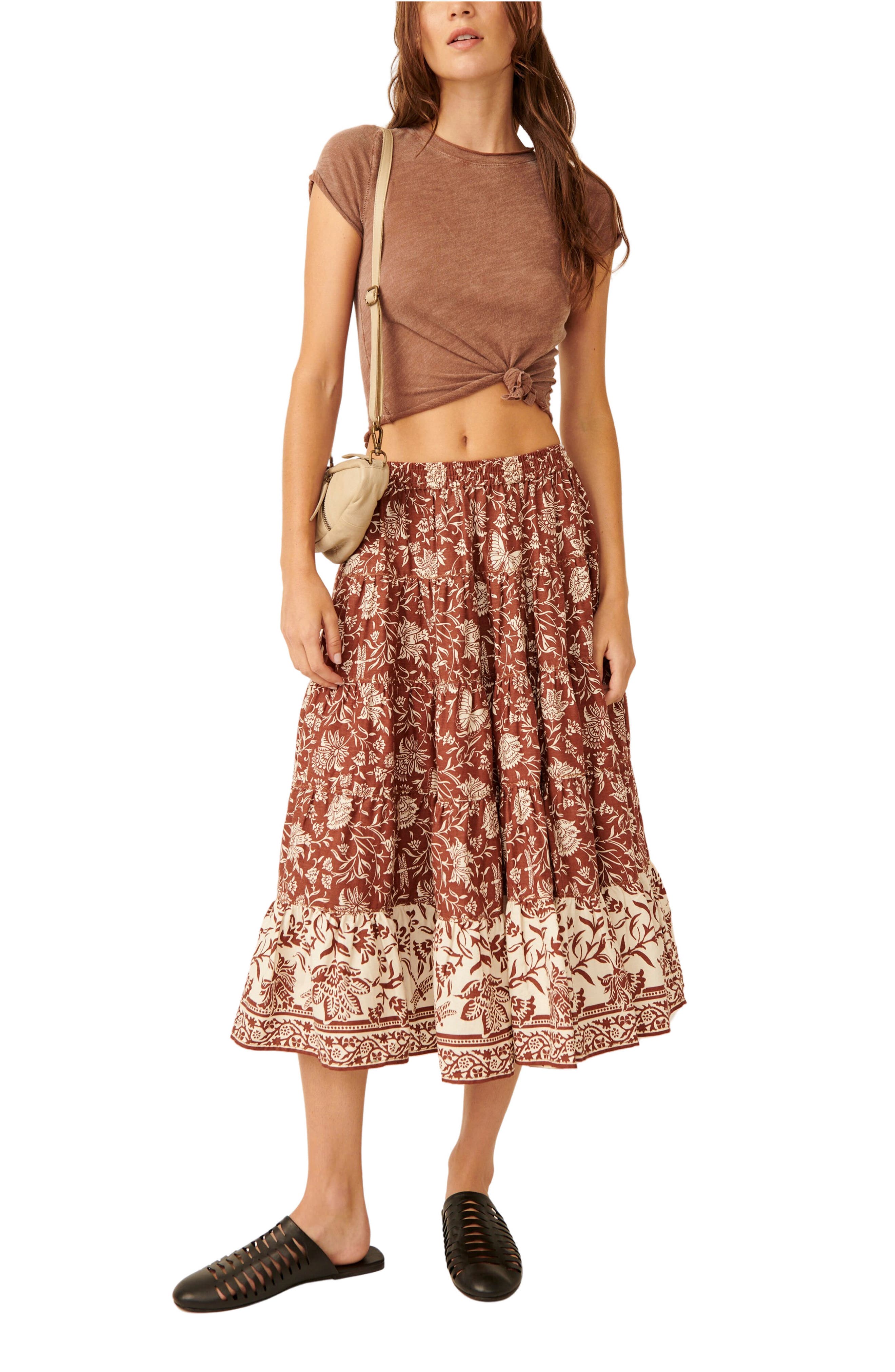 Printed cotton-blend maxi skirt