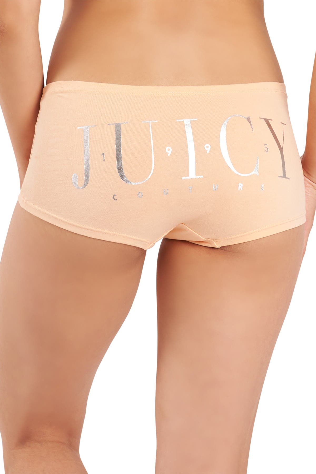 Juicy Couture Boyshorts In Peach Aura/ Medium Heather Grey/ Leopard W Pink Spots