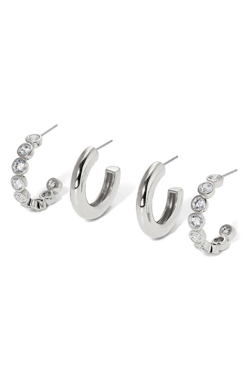 Shop Nadri Farrah Set Of 2 Hoop Earrings In Rhodium