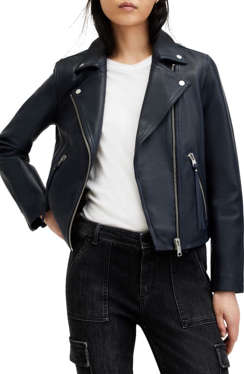 Shop Allsaints Dalby Leather Biker Jacket In Midnight Blue