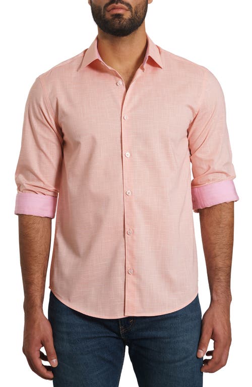 Trim Fit Pima Cotton Mélange Button-Up Shirt in Coral