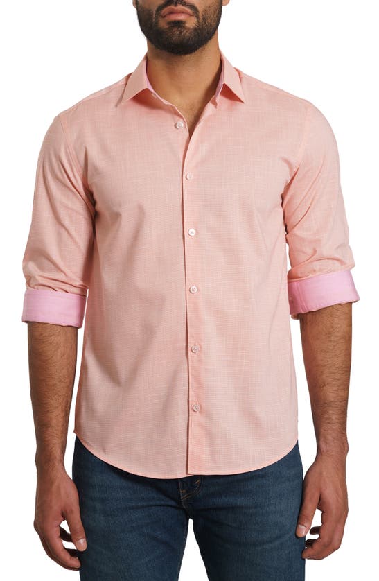 Jared Lang Trim Fit Pima Cotton Mélange Button-up Shirt In Coral