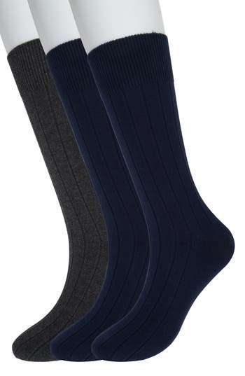 Shop Brooks Brothers 3-pack Ribbed Crew Socks In Navy