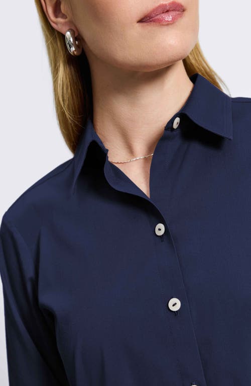 Foxcroft Evelyn Three-quarter Sleeve Button-up Shirt In Navy