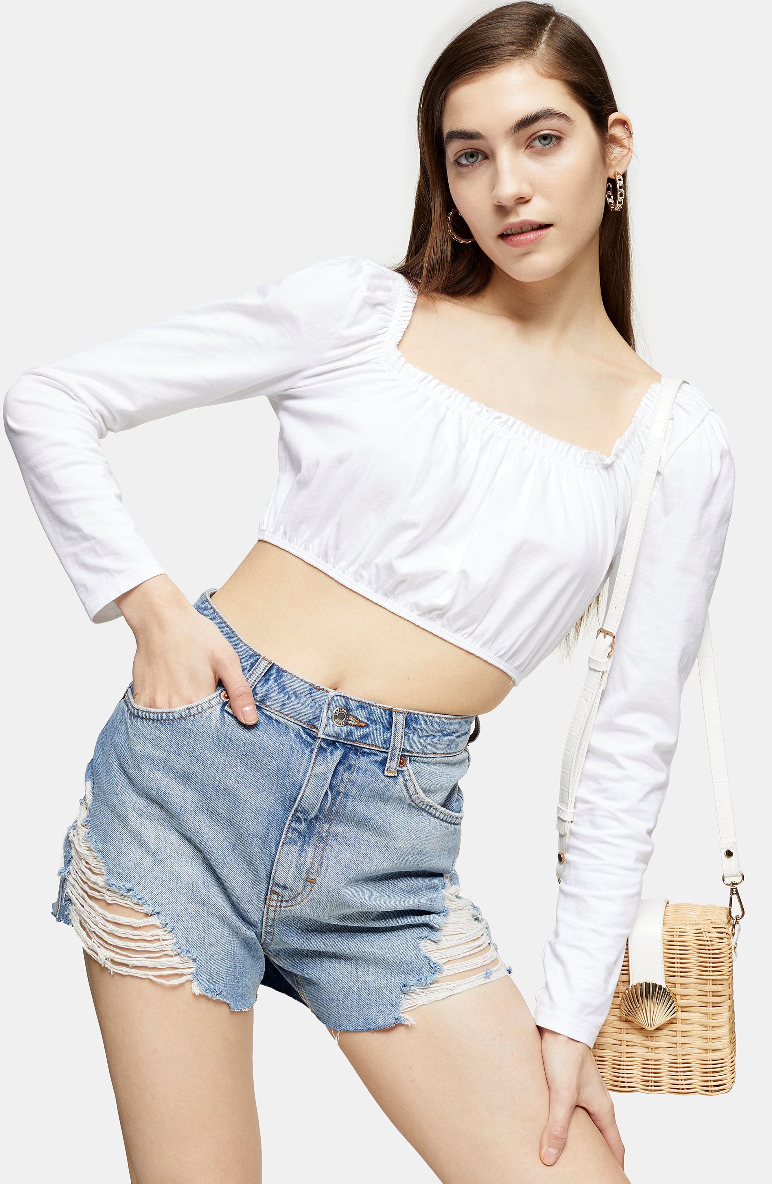 Topshop Super Rip Denim Mom Shorts 
