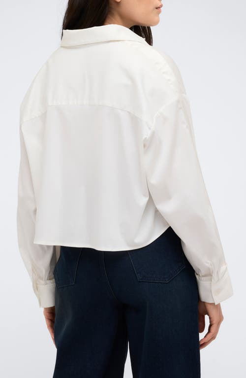 Shop Kenneth Cole Crop Stretch Cotton Blend Button-up Shirt In Pure White