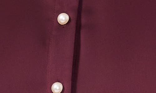 Shop Cece Pearly Button Satin Top In Rich Cabernet Burgundy