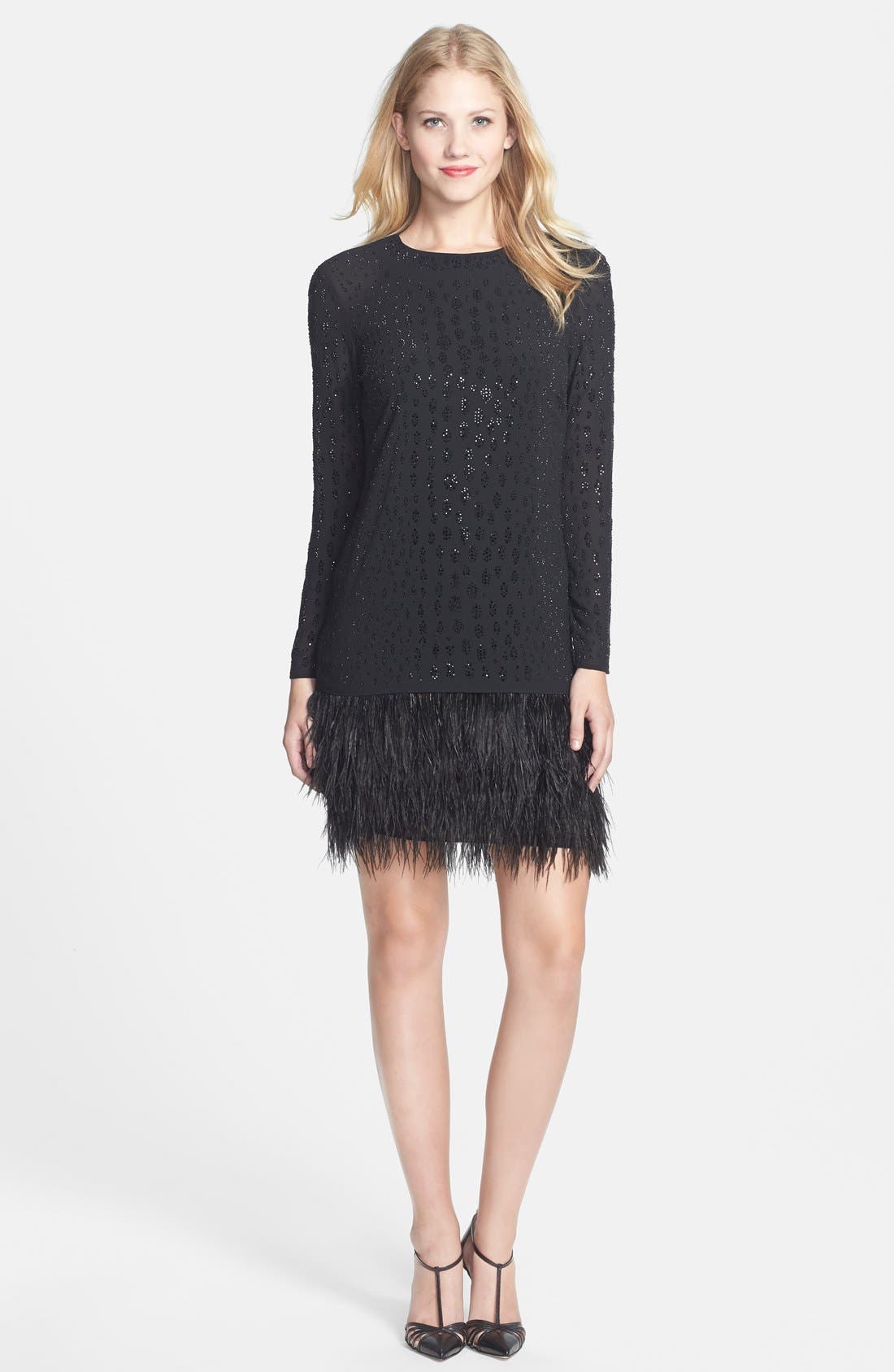 MICHAEL Michael Kors Embellished Feather Trim Cocktail Dress Nordstrom