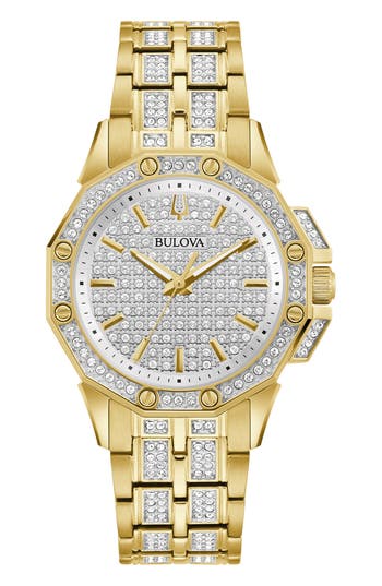 Bulova Octava Pavé Crystal Bracelet Watch, 34mm In Gold