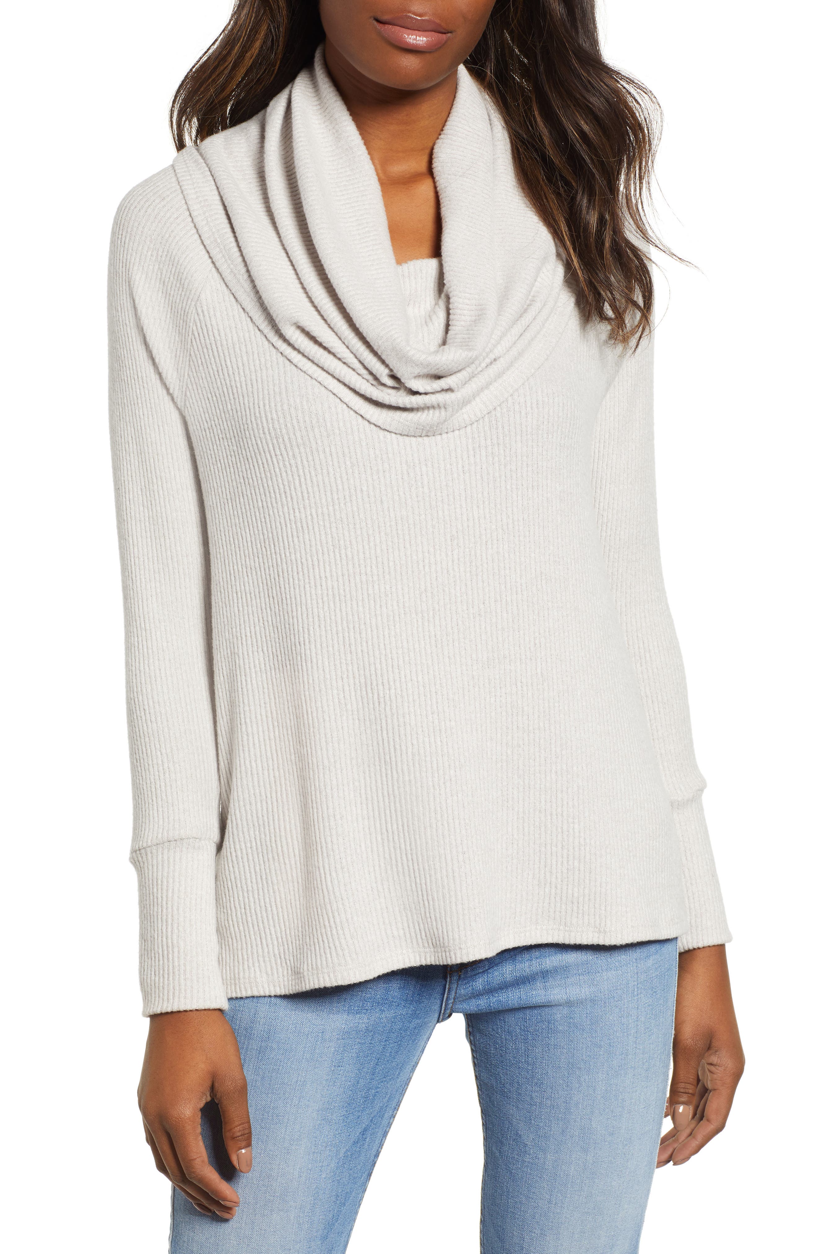 Petite Gibson X Living In Yellow Ribbed Cowl Neck Sweater, Ivory