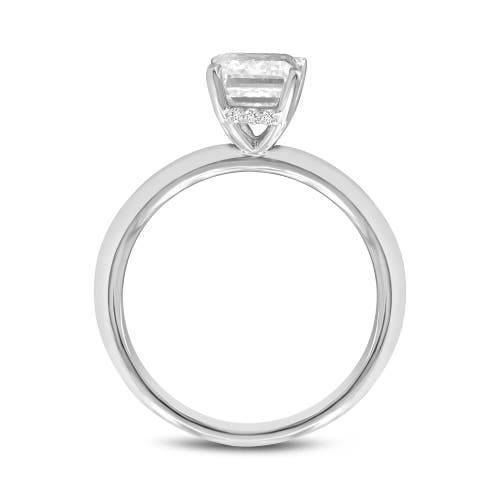 LUVMYJEWELRY LUVMYJEWELRY DELPHINE 14K WHITE GOLD EMERALD CUT LAB GROWN DIAMOND HIDDEN HALO ENGAGEMENT RING