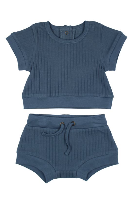 Shop L'ovedbaby Rib Organic Cotton T-shirt & Shorts Set In Dolphin