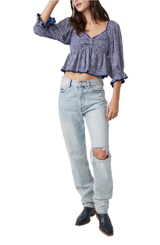 Shop Free People Brittnee Print Smocked Back Peplum Top In Blue Combo