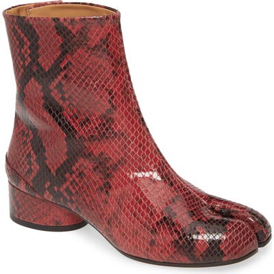 Maison Margiela Tabi Python Embossed Bootie, Burgundy