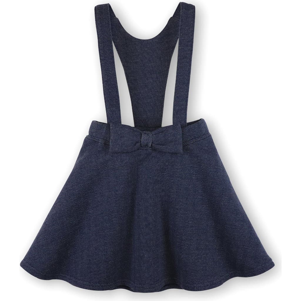 Hope & Henry Girls' Fleece Bow Front Suspender Skirt, Toddler In Navy Herringbone