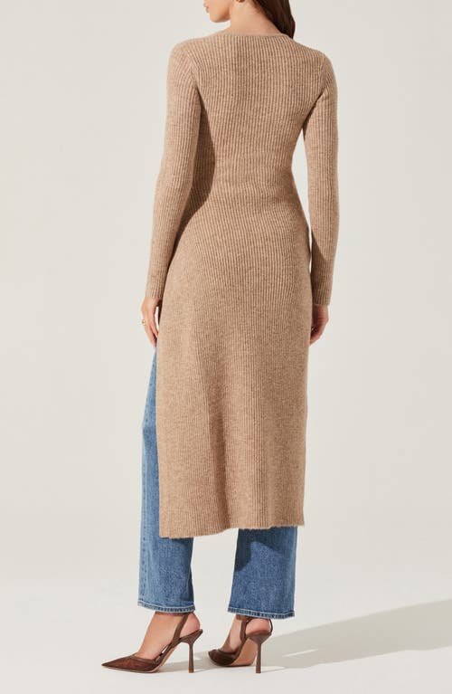 Shop Astr The Label High Slit Long Sweater In Tan