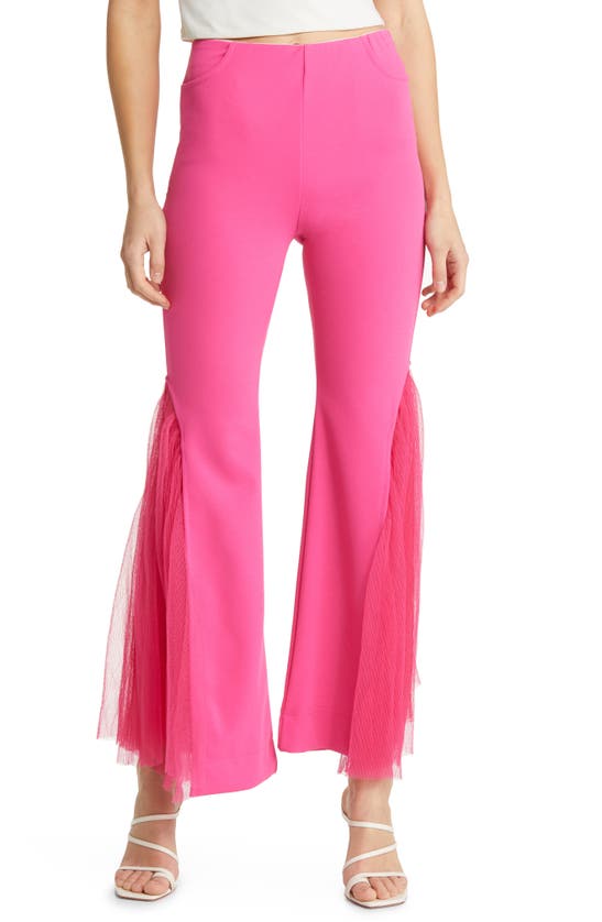 Nikki Lund Molly Mesh Flare Pants In Bright Pink