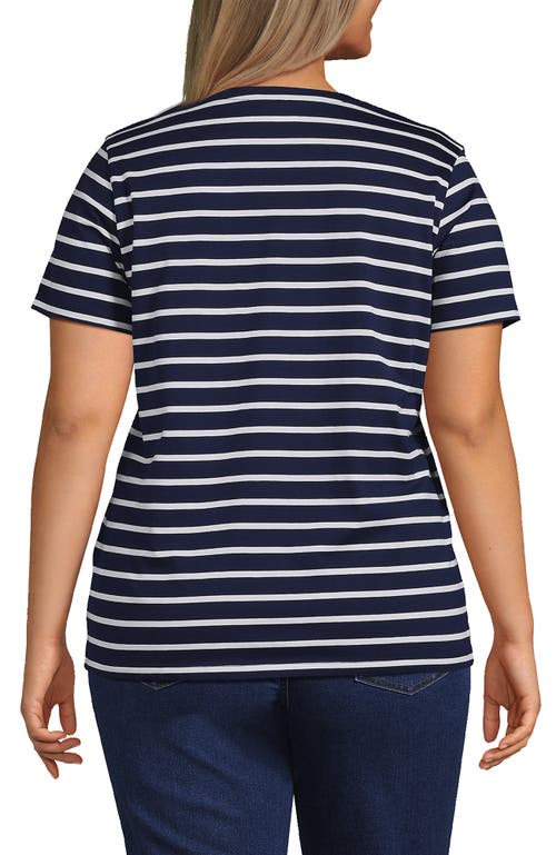 Shop Lands' End Plus Size Relaxed Supima Cotton Crew Neck T-shirt In Deep Sea Navy Breton Stripe