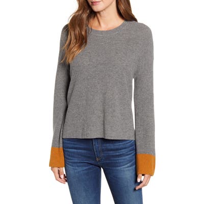 Velvet By Graham & Spencer Colorblock Cuff Wool & Cotton Sweater, Grey