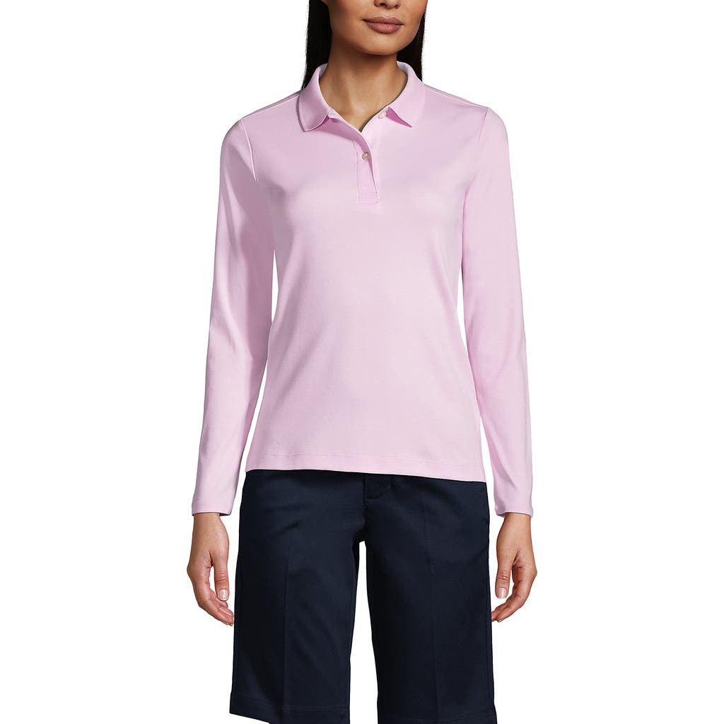 Lands' End School Uniform Long Sleeve Feminine Fit Mesh Polo Shirt In Ice Pink
