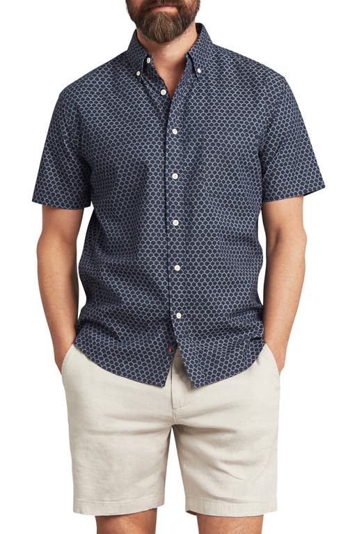 Playa Regular Fit Print Short Sleeve Button-Down Shirt in Midnight Fishscale