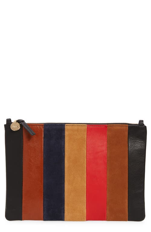 Clare V. Stripe Leather Clutch with Tabs in Nappa/Rustic Multi Patchwork