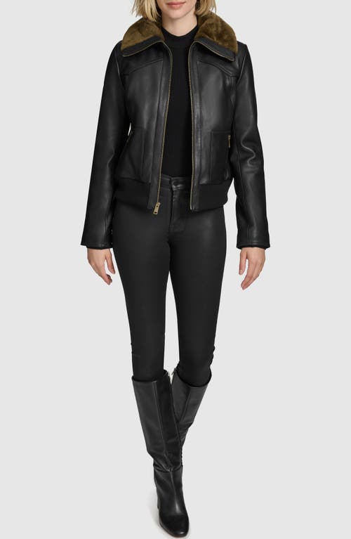 Andrew Marc Evie Leather Jacket With Faux Fur Collar In Black