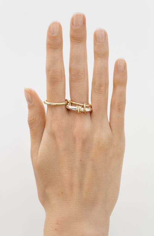 Shop Spinelli Kilcollin Gemini Vulcan Pavé Diamond Linked Stack Ring In Hammered Silver/gold