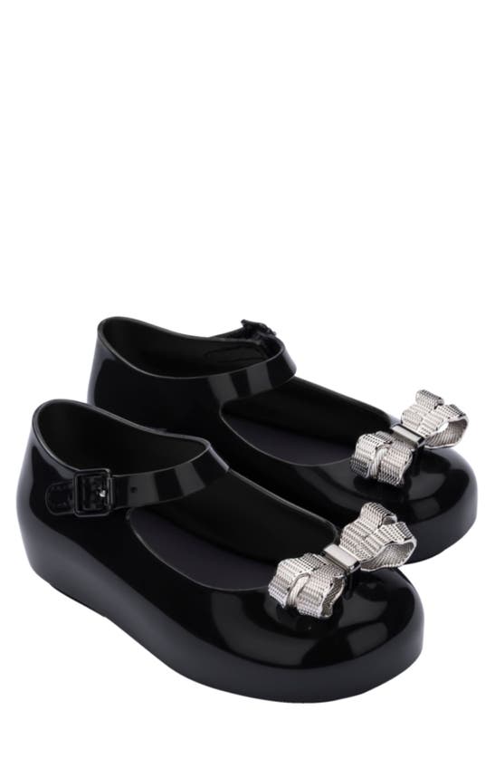Melissa Kids' Mini Dora Ii Water Resistant Ballerina Shoe In Black/ Silver