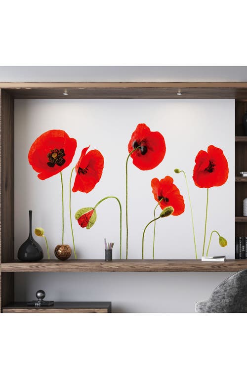 Walplus Red Poppy Flower 2-piece Wall Decals In Black/red/green
