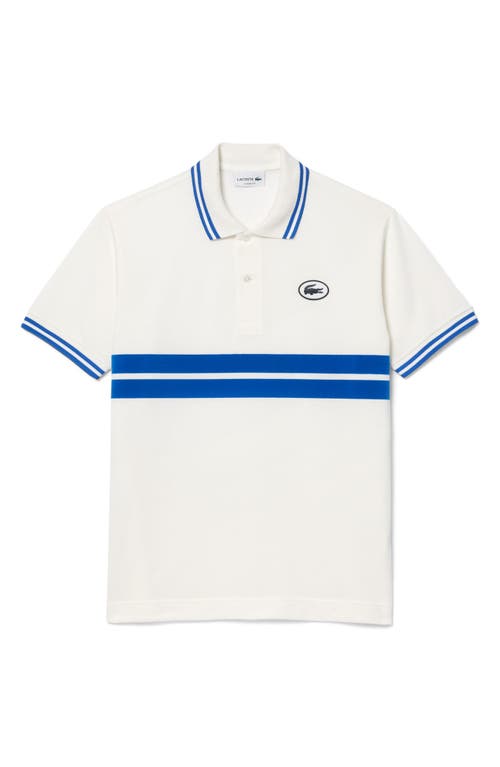Lacoste Striped Organic-cotton Polo Shirt In Farine/ladigue