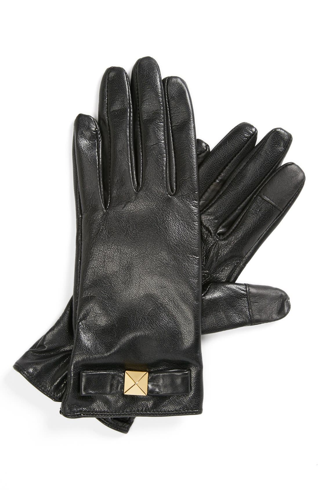 kate spade new york 'pyramid bow' leather tech gloves Nordstrom