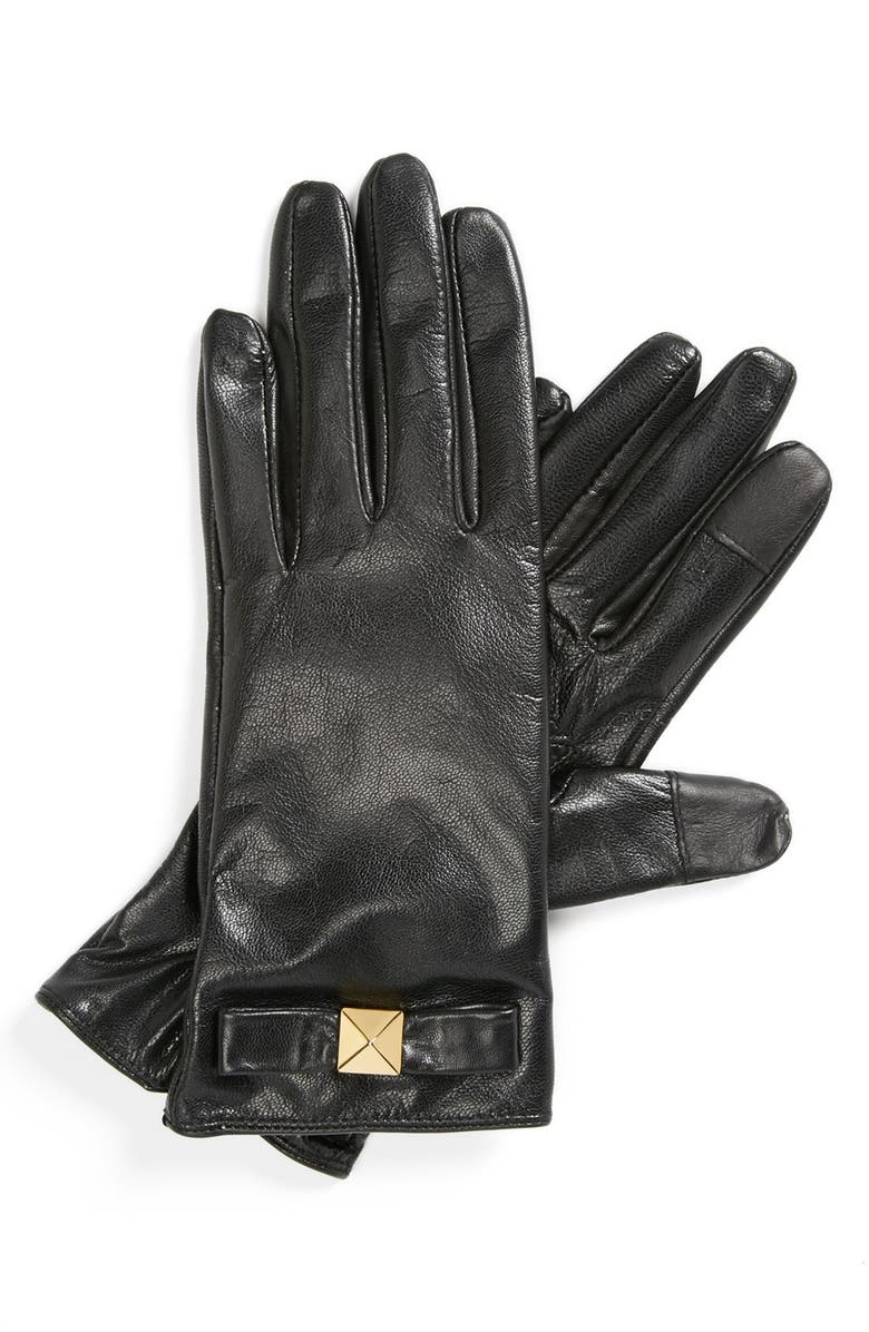 kate spade new york 'pyramid bow' leather tech gloves | Nordstrom