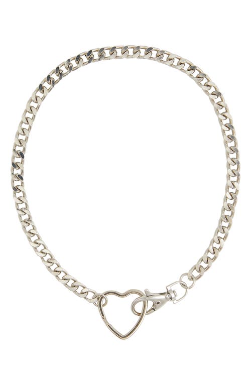 Jena Heart Pendant Curb Chain Necklace in Silver