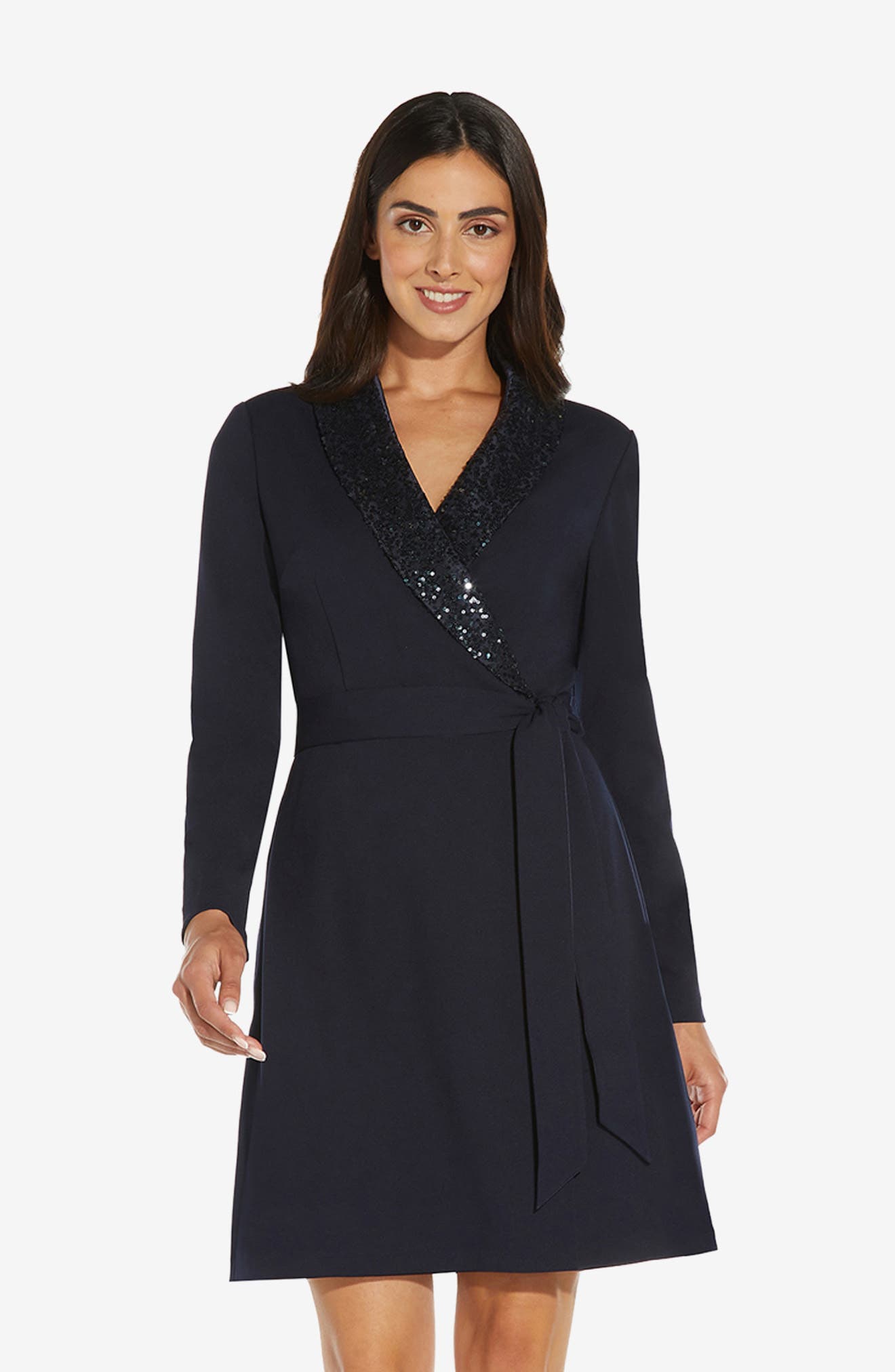 Long Sleeve Crepe Tuxedo Dress | Nordstrom
