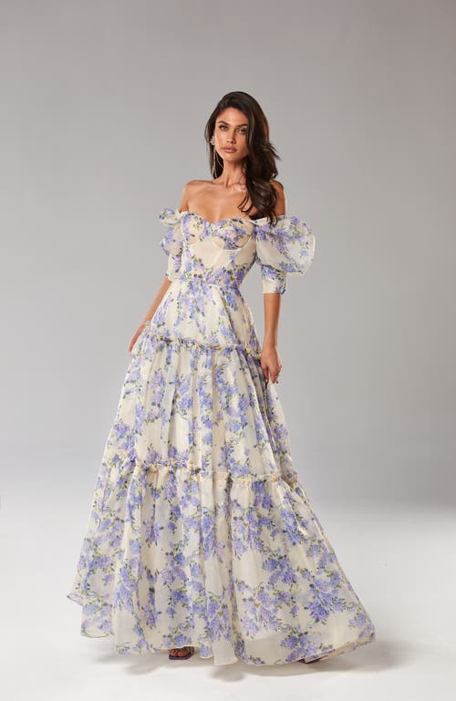 Milla Hydrangea Feminine Voluminous Sheer Sleeves Dress In Hydrangea