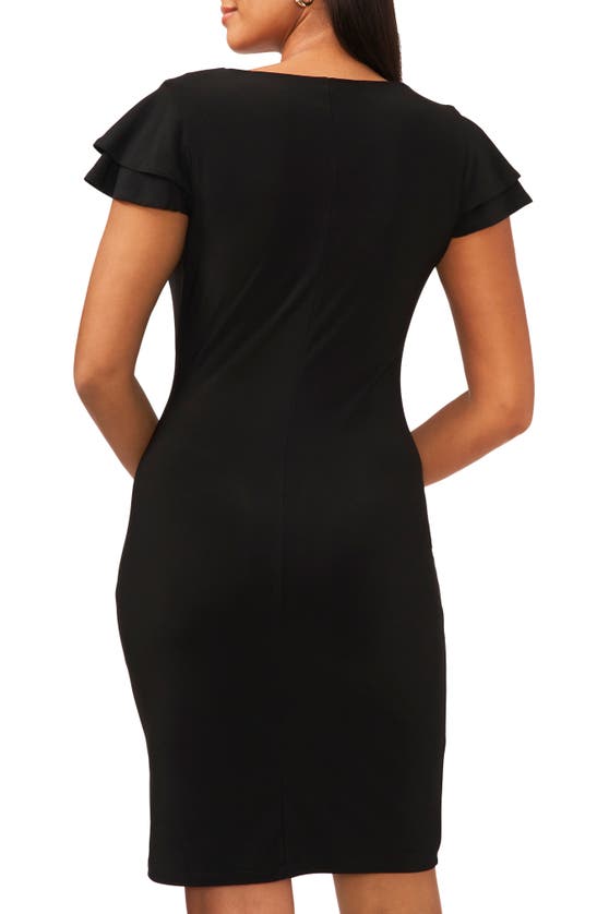 Shop Chaus Flutter Sleeve Surplice V-neck Sheath Dress In Black