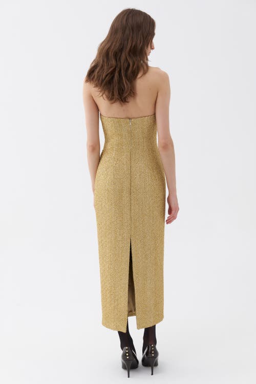 Shop Nocturne Strapless Maxi Dress In Metallic Gold