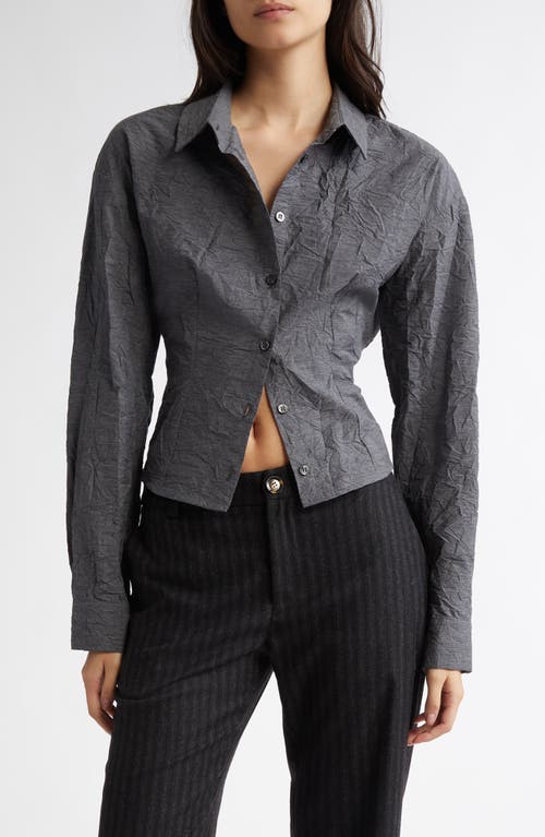 Paloma Wool Magalita Crop Crinkle Cotton Blend Button-Up Shirt in Grey 