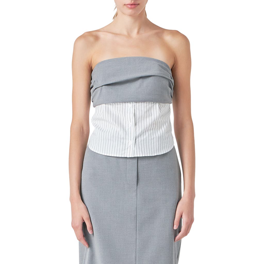 Grey Lab Strapless Mixed Media Top In Grey/white