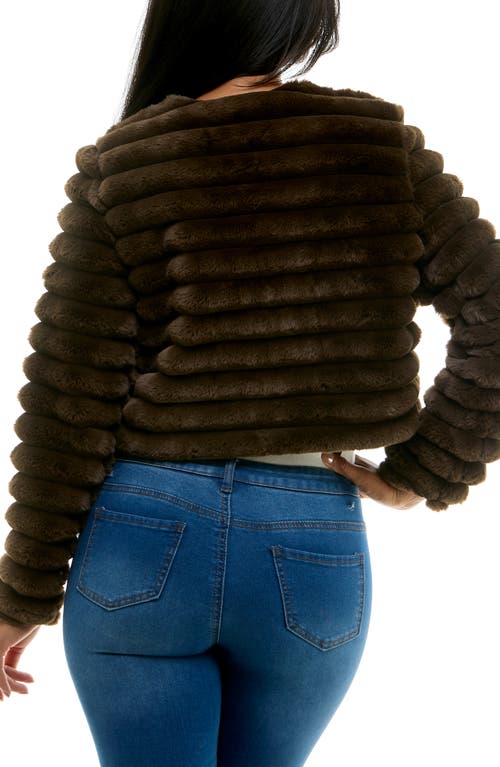 Nina Leonard Faux Fur Long Sleeve Bolero In Mocha
