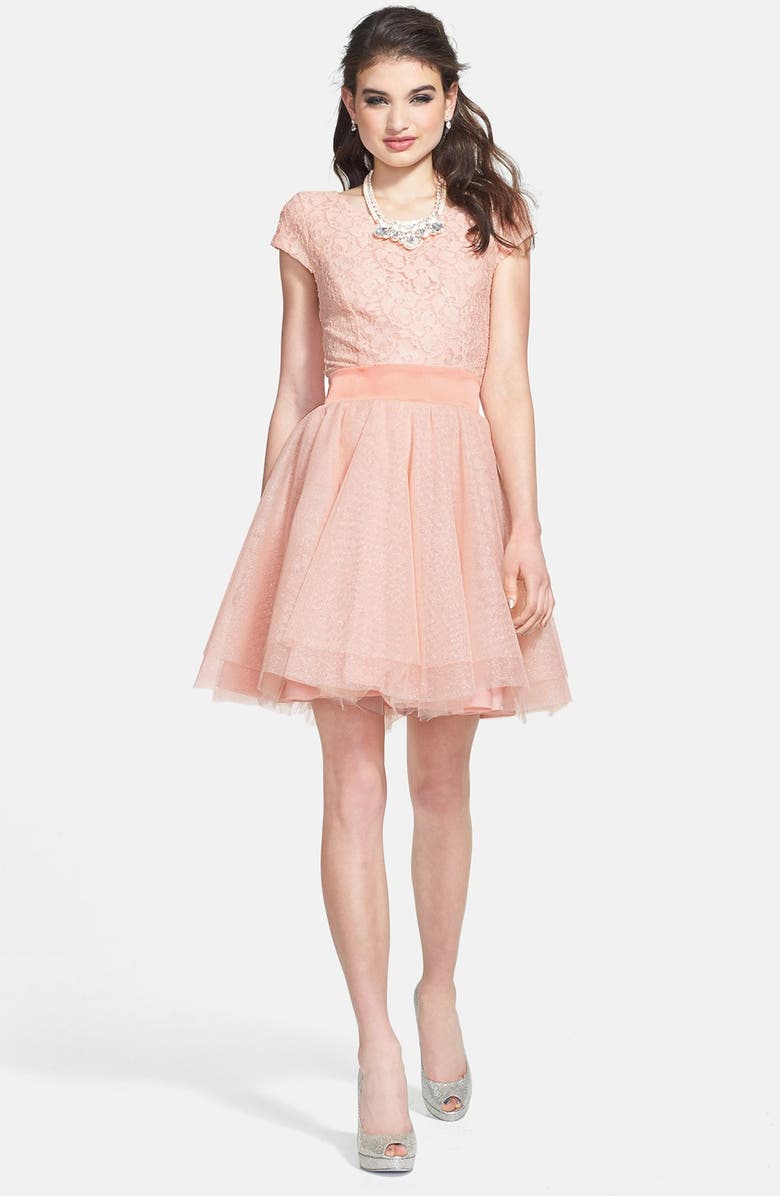 Trixxi Lace Bodice Tulle Fit And Flare Dress Juniors Nordstrom