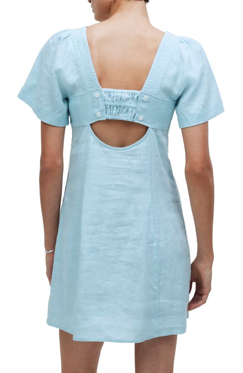 Madewell Flutter Sleeve Linen Blend Minidress In Blue Heron