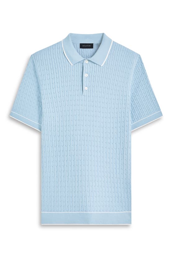 Shop Bugatchi Tipped Rib Cable Stitch Polo Sweater In Sky