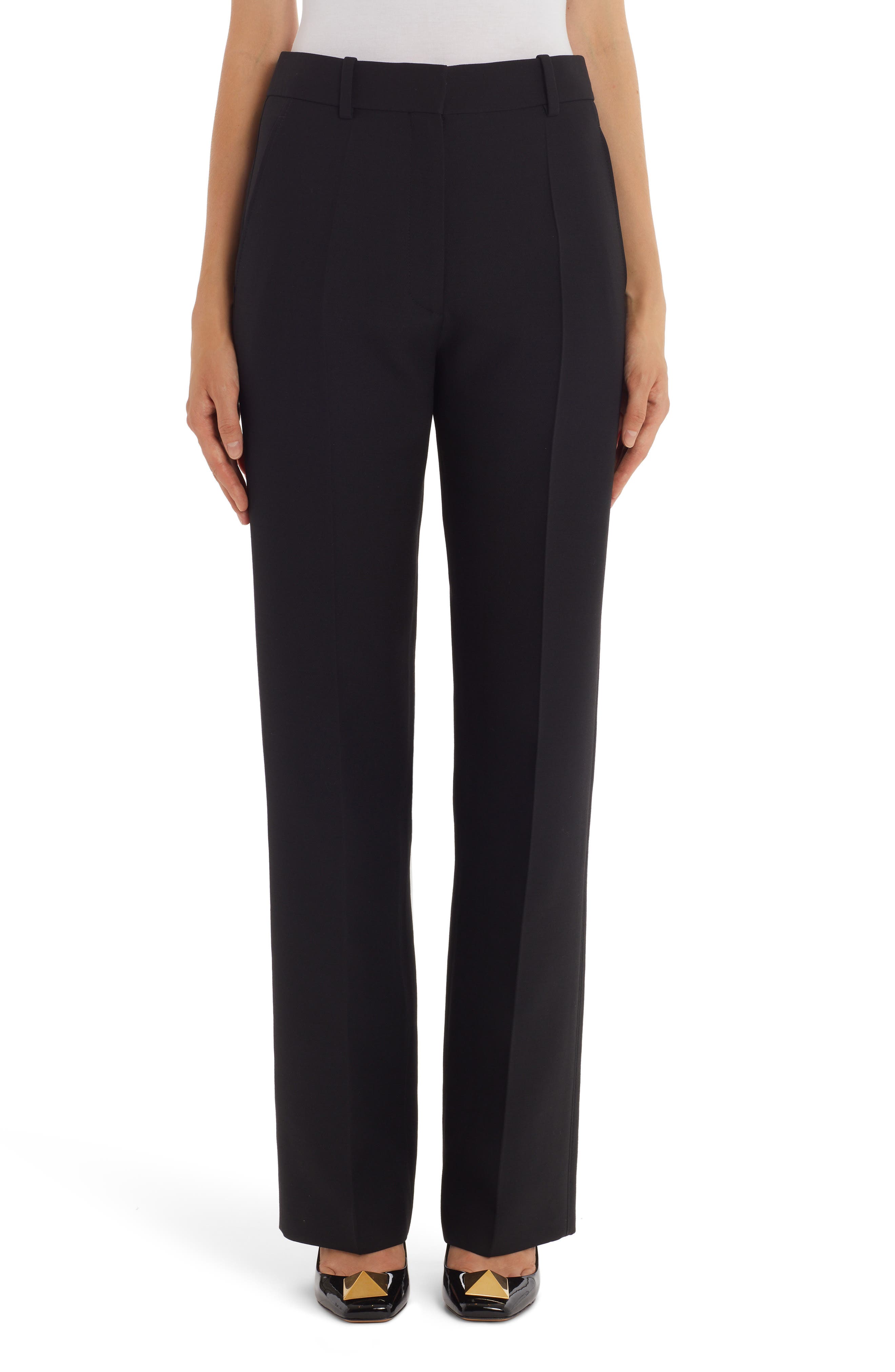Valentino Straight Leg Trousers in Nero 0No at Nordstrom, Size 12 Us