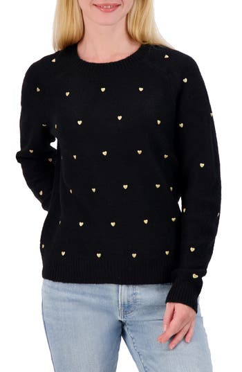 LUCKY BRAND LUCKY BRAND HEART STUD CREWNECK SWEATER