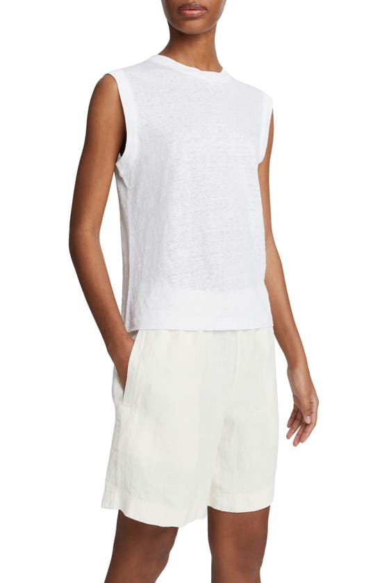 Shop Vince Linen Muscle Tee In Optic White