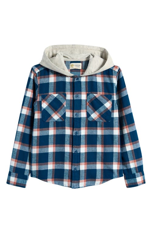 Shop Tucker + Tate Kids' Hooded Cotton Flannel Shirt In Blue Sailor Hamilton Plaid