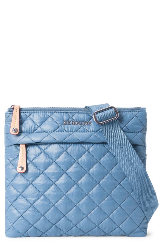 Mz Wallace Metro Flat Quilted Nylon Crossbody Bag In Cornflower Blue/silver